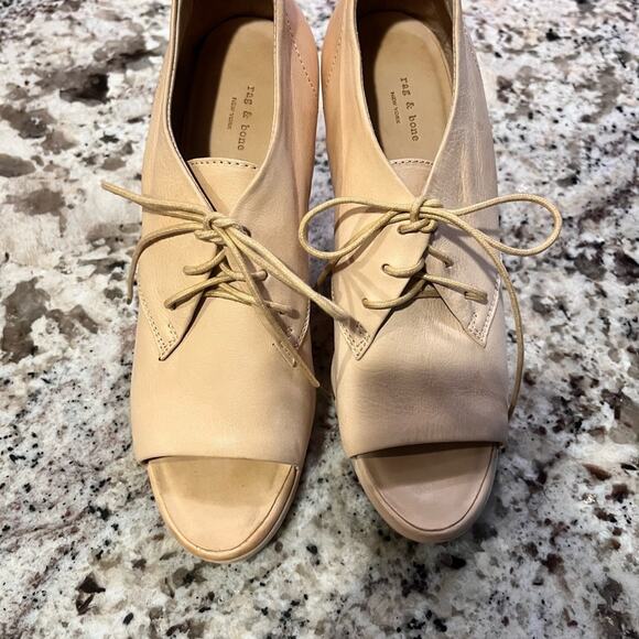 Y2K Rag & Bone Tan Leather Sahara Oxford Wedge Open Toe Booties 10 - Picture 4 of 7